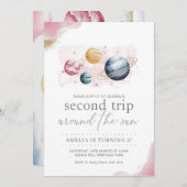 宇宙ガール誕生日銀河系星惑星 招待状 (正面/裏面)