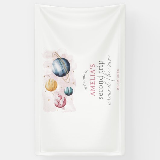 宇宙ガール誕生日銀河系星惑星 横断幕 (縦)