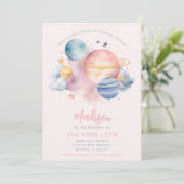 宇宙ガール誕生日 惑星 星 ピンク 招待状 (スタンド正面)