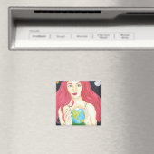 宇宙ガール – 2インチスクエアマグネット マグネット (インサイチュ (食洗機))