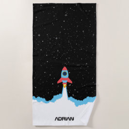 宇宙キッズでロケット打ち上げ ビーチタオル
