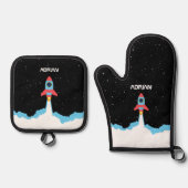 宇宙キッズでロケット打ち上げ 鍋つかみ&鍋敷きセット (正面)
