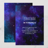 宇宙キッズの誕生日。プラネタリウムパーティー。海軍 招待状 (正面/裏面)