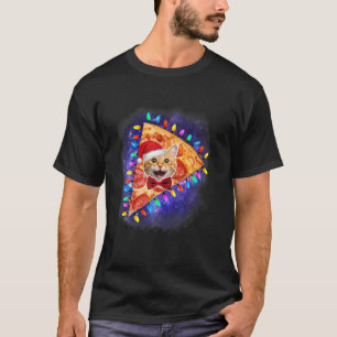 宇宙キャッおもしろいトインアピザ銀河系キッテンサンタハット Tシャツ
