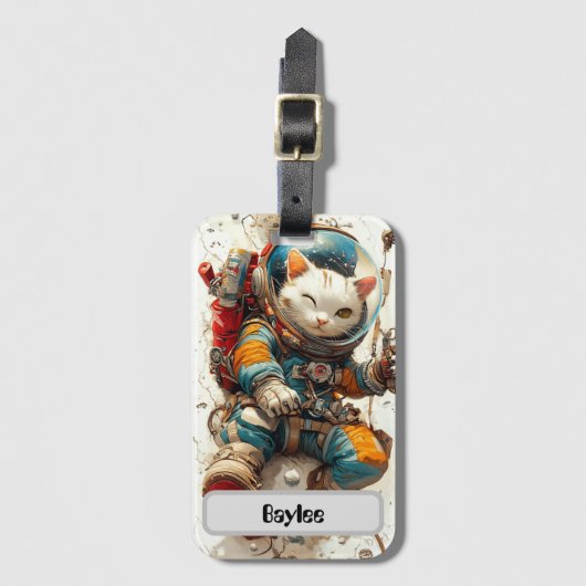 宇宙キャットアドベンチャー – 宇宙飛行士子猫 ラゲッジタグ (正面縦)