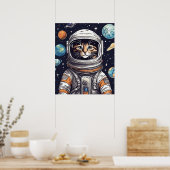 宇宙キャットウォールアート宇宙飛行士キャットデジタルアート ポスター (キッチン)