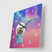 宇宙キャットウォールキッズクロック スクエア壁時計 (傾斜)