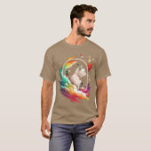 宇宙キャットオンガレー猫好きレトロ Tシャツ (正面フル)