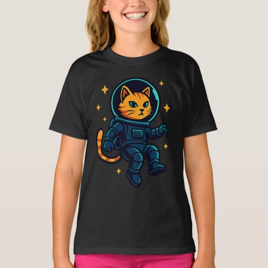 宇宙キャットガール宇宙飛行士クール子猫Tシャツ Tシャツ (正面)