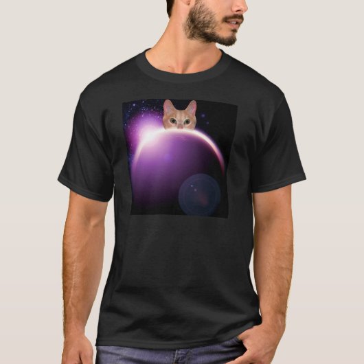 宇宙キャットプラネットLOLおもしろいメンズシャツ Tシャツ (正面)