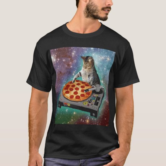 宇宙キャットミーム銀河系ユニバースピザ子猫キッテン Tシャツ (正面)