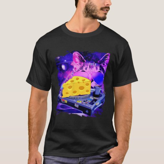 宇宙キャットリミックスDJチーズリミックス猫銀河系 Tシャツ (正面)