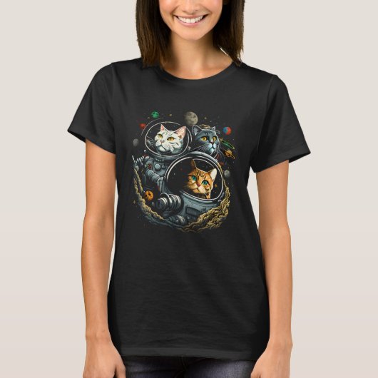 宇宙キャット子猫宇宙飛行士の動物銀河系キャット Tシャツ (正面)