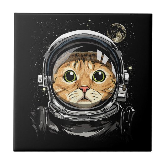 宇宙キャット子猫宇宙飛行士動物顔銀河系 タイル (正面)