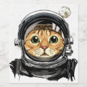 宇宙キャット子猫宇宙飛行士動物顔銀河系 ワインラベル (シングルラベル)