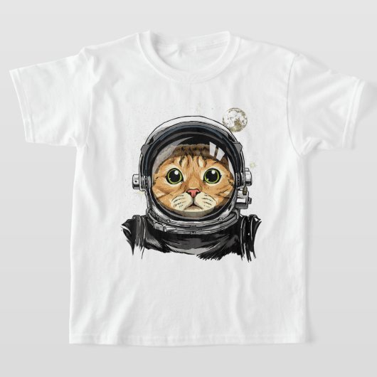 宇宙キャット子猫宇宙飛行士動物顔銀河系 Tシャツ (レイダウン)