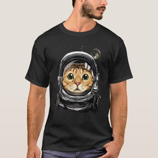 宇宙キャット子猫宇宙飛行士動物顔銀河系 Tシャツ (正面)