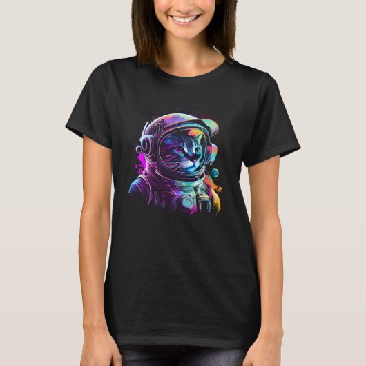 宇宙キャット子猫宇宙飛行士動物顔銀河系 Tシャツ (正面)