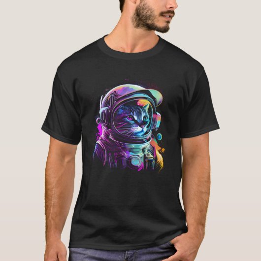 宇宙キャット子猫宇宙飛行士動物顔銀河系 Tシャツ (正面)