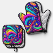 宇宙キャンバス：色の宇宙 鍋つかみ&鍋敷きセット (正面/裏面)