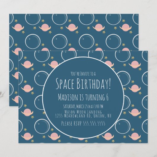 宇宙ギャラクシー小惑星ゴールドスターズ 誕生日 招待状 (正面/裏面)