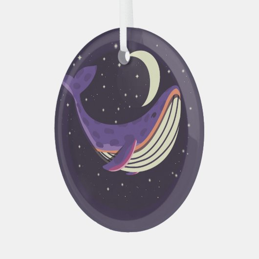 宇宙クジラ:カラフル図解入りの、写真付きのポートレート。 ガラスオーナメント (正面左)