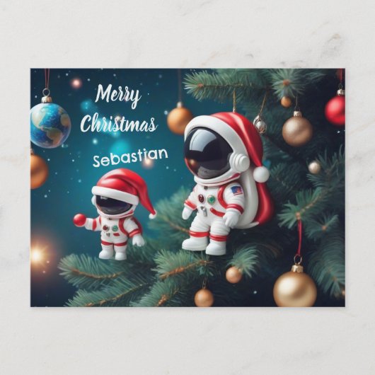 宇宙クリスマス宇宙飛行士祝のクリスマス シーズンポストカード (正面)