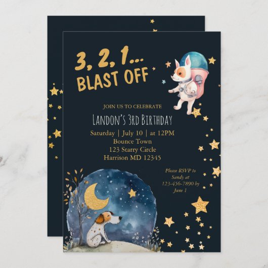 宇宙クールドッグズボーイズ第3誕生日 招待状 (正面/裏面)