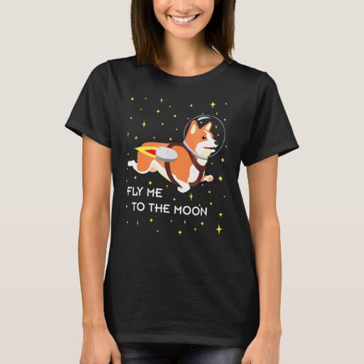 宇宙コーギー かわいい子犬 Tシャツ (正面)