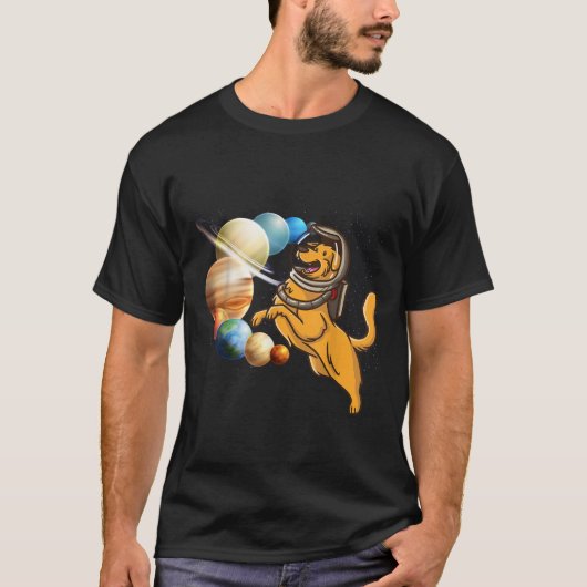 宇宙ゴールデンレトリエバー宇宙飛行士シャツスターズ飛行機 Tシャツ (正面)