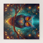 宇宙サイケデリック林に生息するフクロウ ジグソーパズル (横)