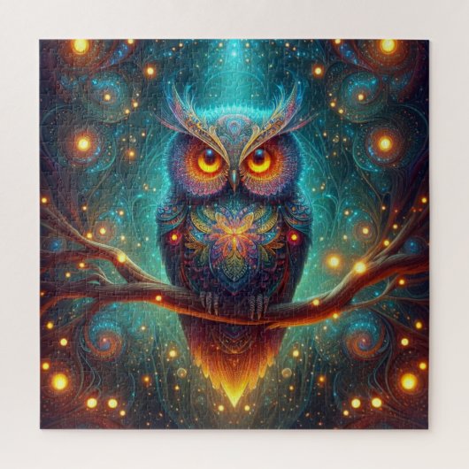 宇宙サイケデリック林に生息するフクロウ ジグソーパズル (縦)