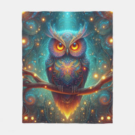 宇宙サイケデリック林に生息するフクロウ フリースブランケット