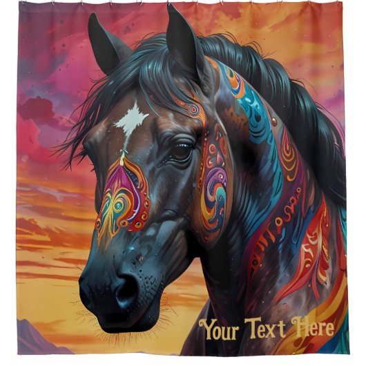 宇宙サイケデリック馬：超現実的な旅 シャワーカーテン (正面)