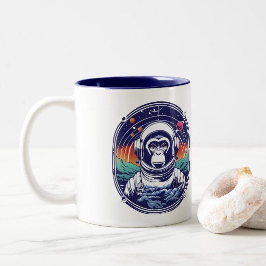 宇宙サル宇宙飛行士 ツートーンマグカップ (ドーナツ)