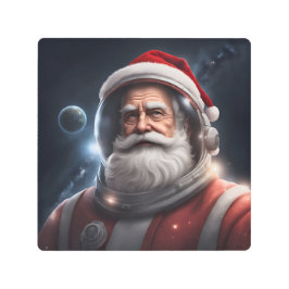 宇宙サンタクロース未来的Sf宇宙飛行士 メタルプリント