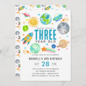 宇宙サンムーンロケットキッド誕生日パーティー 招待状 (正面/裏面)