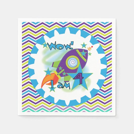 宇宙シップ4th誕生日紙ナプキンス スタンダードカクテルナプキン (正面)
