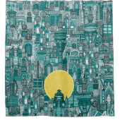 宇宙シティサンティール（緑がかった色） シャワーカーテン (正面)