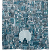 宇宙シティモノブルー シャワーカーテン (正面)