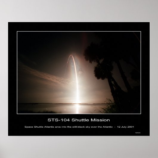 宇宙シャトルアトランティスの円弧を静止した黒に ポスター (正面)