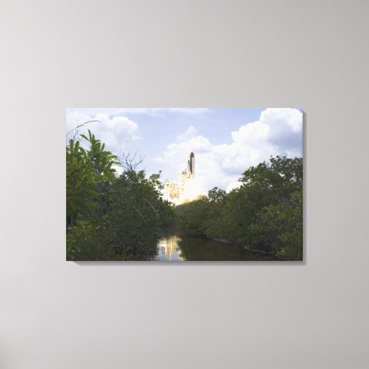 宇宙シャトルアトランティスは25をリフト キャンバスプリント (正面)