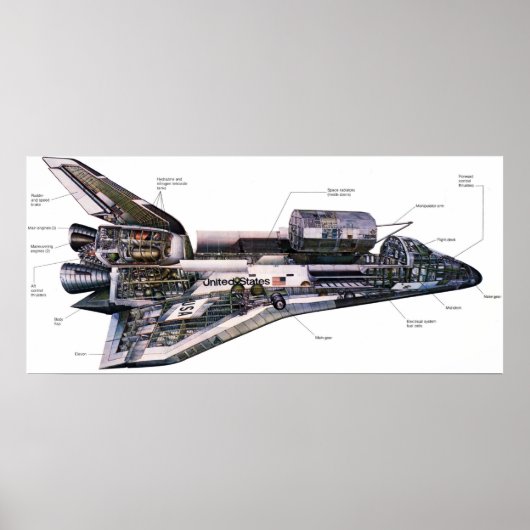 宇宙シャトルオービターカットウェイイラストレーションフックカン ポスター (正面)