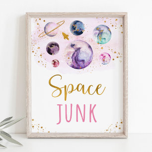 宇宙ジャンクピンク金ゴールドスナック誕生日標識 ポスター