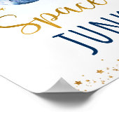 宇宙ジャンク銀河系ブルー金ゴールド誕生日標識 ポスター (角)