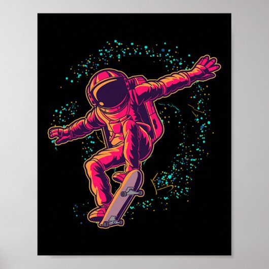 宇宙スケートボード宇宙飛行士少年子供ギフト ポスター (正面)