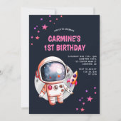 宇宙スターズロケット船1歳の誕生日 招待状 (正面)