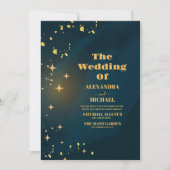 宇宙スターリーユニバースティール(緑がかった色)銀河系結婚ズ 招待状 (正面)