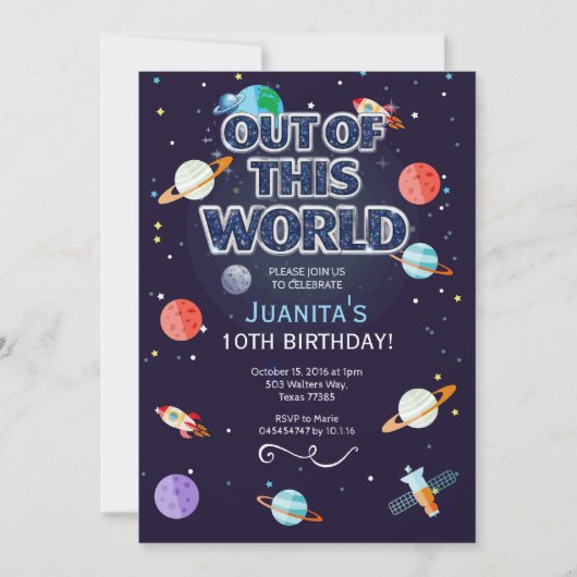 宇宙スター誕生日招待状 アウト・オブ・ディス・ワールド 招待状 (正面)