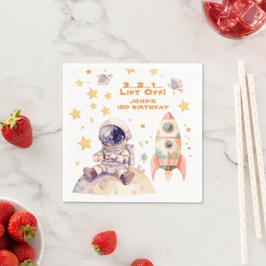 宇宙スター&宇宙飛行士子供の誕生日パーティー スタンダードカクテルナプキン (インサイチュ)